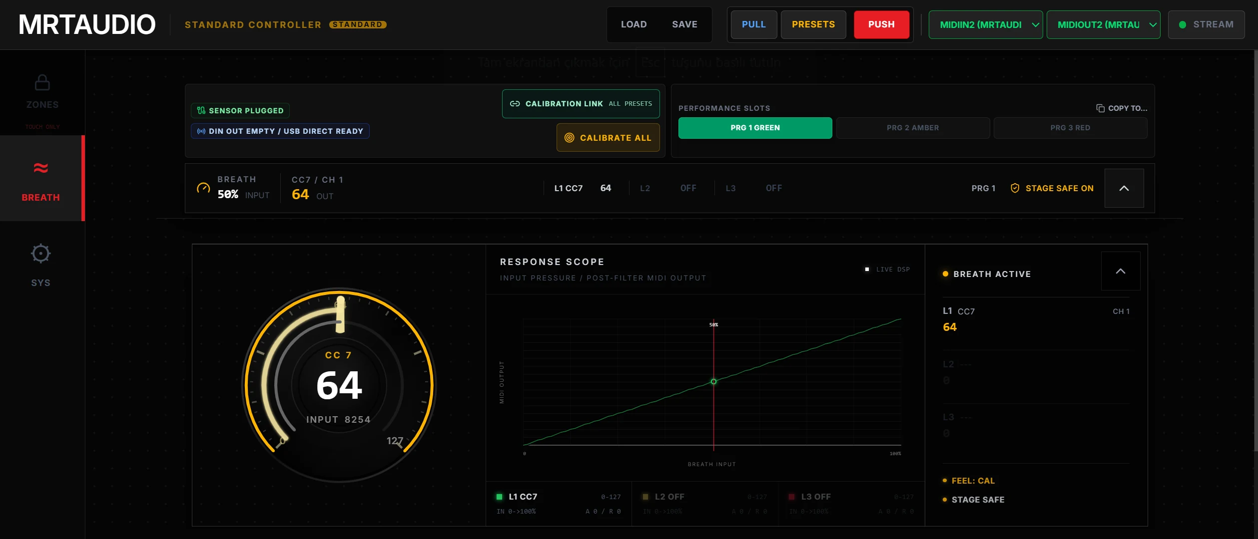 MRTAUDIO Web Configurator live breath and MIDI output view